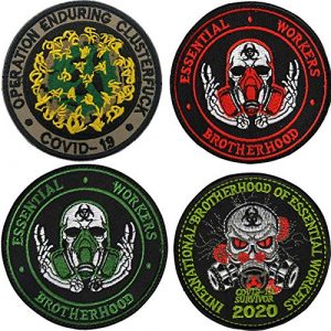 APBVIHL Airsoft Morale Patch 1 4 PCS Operation Enduring Cluster Fuck Outbreak Team Response Embroidered Patch, Brotherhood Essential Workers Embroidery Patches, Tactical Military Morale Applique Badge Fastener Hook and Loop Backing