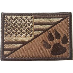 Xunqian Airsoft Morale Patch 1 USA American Flag w/Dog Tracker Paw Embroidered Applique Hook & Loop Patch (Browm)