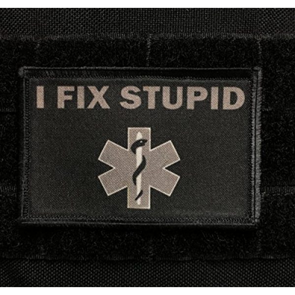 RedheadedTshirts Airsoft Morale Patch 2 Subdued"I Fix Stupid" Medic/EMT Morale Patch. 2x3" Hook and Loop