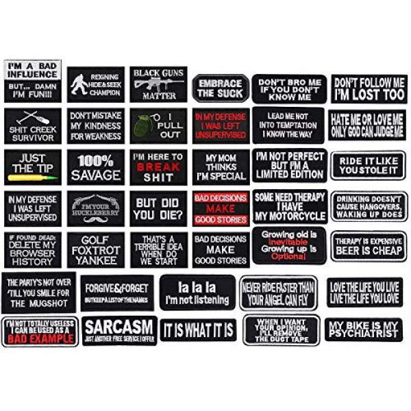 GOTONE Airsoft Morale Patch 1 GOTONE 40pcs Assorted Iron on Word Patches for Motorcycle Biker Vest, Tactical Morale Embroidery Military Patch Appliques Sew on for Backpacks Jean Jackets Bicycle Bags