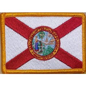 Fast Service Designs Airsoft Morale Patch 1 Florida State Flag Patch with Hook & Loop Tactical Morale Sunshine State USA Emblem Gold Border #55