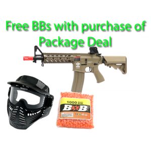 See Airsoft Rifle 1 G&G Combat Machine M16 Raider Desert Tan Rifle FPS-420 Electric Airsoft Gun Package Deal (Mask and BBs)