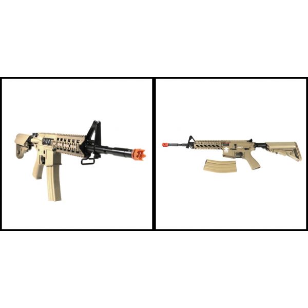 See Airsoft Rifle 2 G&G Combat Machine M16 Raider Long Desert Tan Rifle FPS-420 Electric Airsoft Gun