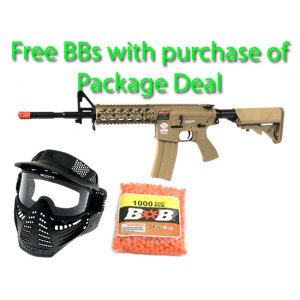 See Airsoft Rifle 1 G&G Combat Machine M16 Raider Long Desert Tan Rifle FPS-420 Electric Airsoft Gun Package Deal (Mask and BBs)