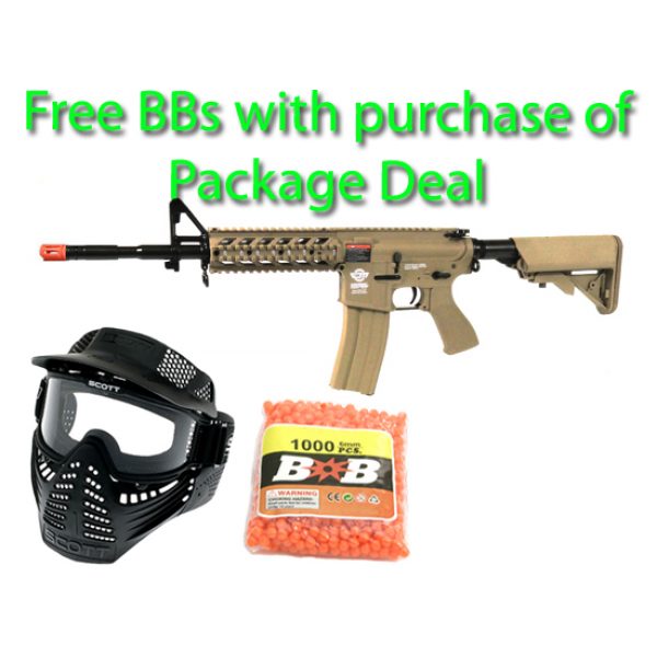 See Airsoft Rifle 1 G&G Combat Machine M16 Raider Long Desert Tan Rifle FPS-420 Electric Airsoft Gun Package Deal (Mask and BBs)