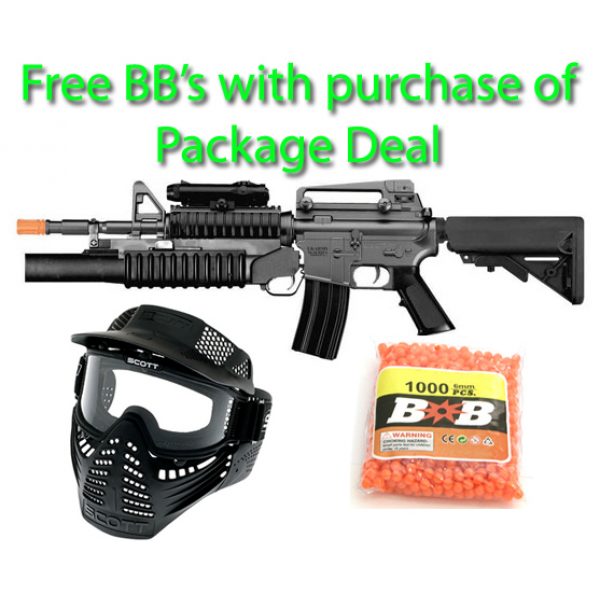 See Airsoft Rifle 1 M4 3181 AEG Electric Airsoft Rifle with M203 Spring Grenade Launcher Package Deal (Mask and BBs)
