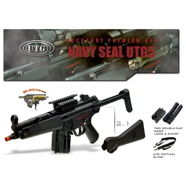 See Airsoft Rifle 1 Refurbished AEG Electric UTG MP5 Sub Machine Gun FPS-300 Changeable Stock Double Magazines Airsoft Gun