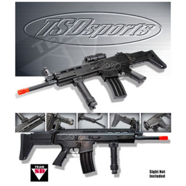 See Airsoft Rifle 1 TSD SD16B 320 FPS 300 Rnd Bi-Pod Retractable/Folding Stock Black AEG Electric Airsoft Rifle