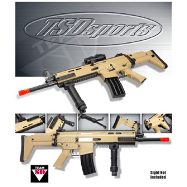 See Airsoft Rifle 1 TSD SD16B 320 FPS 300 Rnd Bi-Pod Retractable/Folding Stock Tan AEG Electric Airsoft Rifle