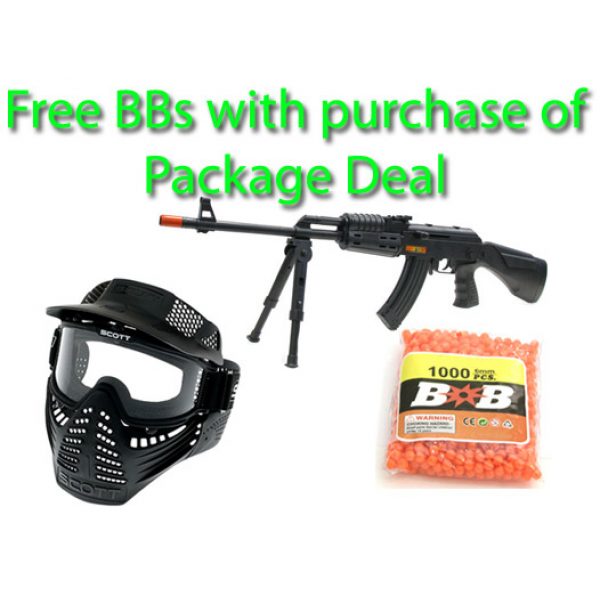 See Airsoft Rifle 1 A-King AK-47 Assault Rifle FPS-200 Spring Airsoft Gun Package Deal (Mask and BBs)
