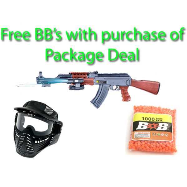 See Airsoft Rifle 1 AK-47-585 Assault Rifle Spring Airsoft Gun Package Deal (Mask and BBs)