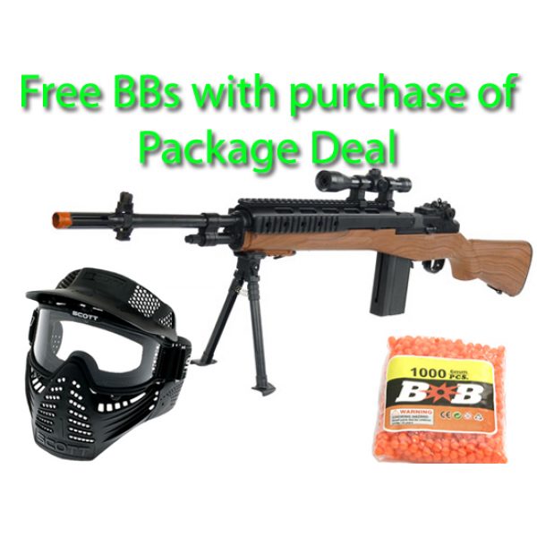 See Airsoft Rifle 1 Spring M14 Sniper Rifle Wood FPS-200 Airsoft Gun Package Deal (Mask and BBs)