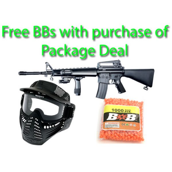 See Airsoft Rifle 1 M16A2 Assault Rifle FPS-220 Spring Airsoft Gun Package Deal (Mask and BBs)
