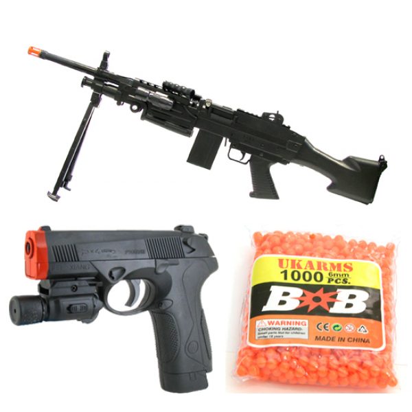 See Airsoft Rifle 1 M248 SAW Machine Gun FPS-255 and PX4 Laser Pistol Combo Spring Airsoft Gun