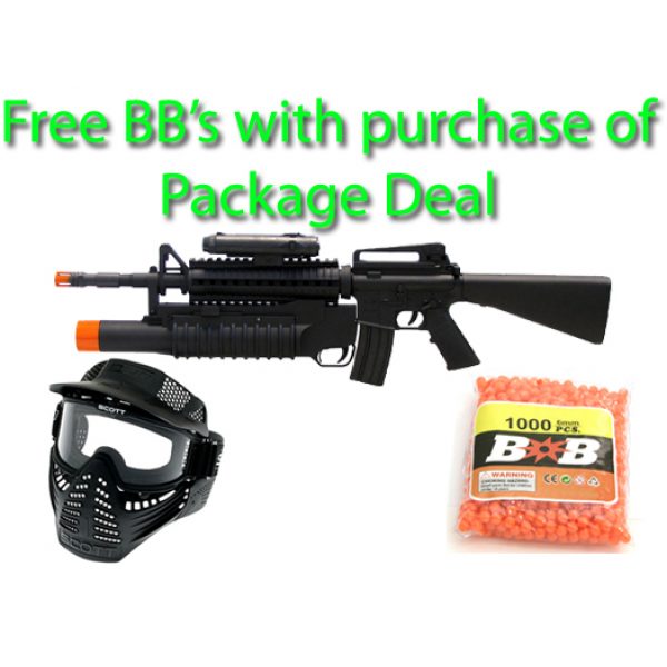See Airsoft Rifle 1 Mini M16A6 Rifle FPS-200 M203 Grenade Launcher Spring Airsoft Gun Package Deal (Mask and BBs)