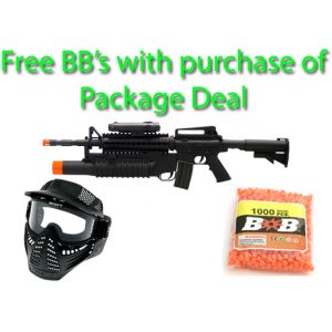 See Airsoft Rifle 1 Mini Rambo M16A3 Rifle FPS-200 M203 Grenade Launcher Spring Airsoft Gun Package Deal (Mask and BBs)