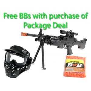 See Airsoft Rifle 1 Mini SAW Machine Gun FPS-200 Spring Airsoft Gun Package Deal (Mask and BBs)