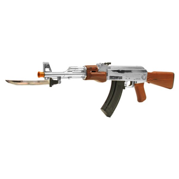 See Airsoft Rifle 1 Mini Silver AK-47 Bayonet Rifle FPS-200 Spring Airsoft Gun