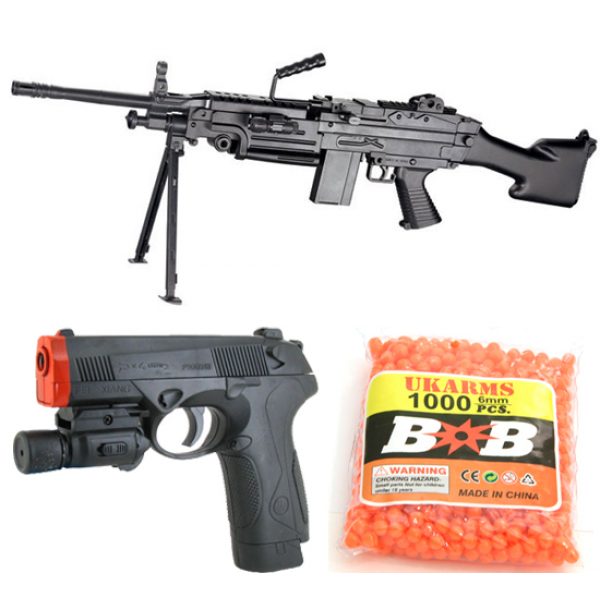 See Airsoft Rifle 1 MKII Full Scale SAW Machine Gun FPS-300 and PX4 Laser Pistol Combo Spring Airsoft Gun
