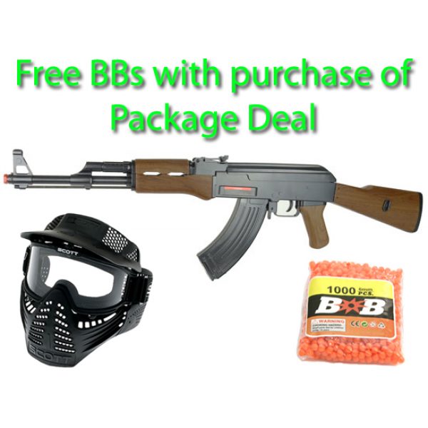 See Airsoft Rifle 1 Spring AK-47 FPS-250 Airsoft Rifle With BB Shell Casings Package Deal (Mask and BBs)