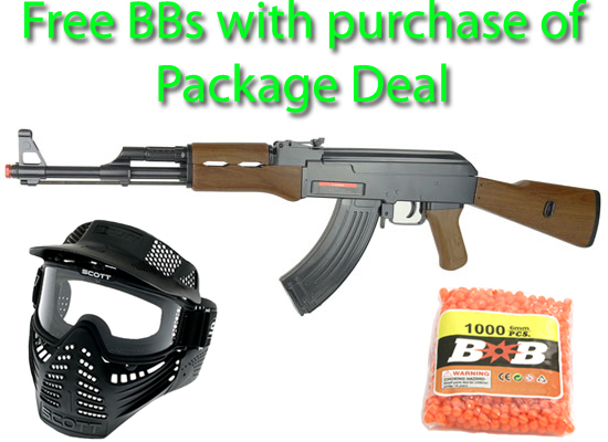 See Airsoft Rifle 1 Spring AK-47 FPS-250 Airsoft Rifle With BB Shell Casings Package Deal (Mask and BBs)