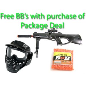 See Airsoft Rifle 1 Spring BC SM6 Rifle, FPS 275-315, Red Dot, Bi-Pod, Airsoft Gun Package Deal (Mask and BBs)