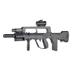 See Airsoft Rifle 1 Spring Cyber Gun Tactical FAMAS Black Body FPS-370 Flashlight, Scope Airsoft Gun