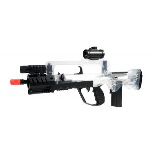 See Airsoft Rifle 1 Spring Cyber Gun Tactical FAMAS Clear Body FPS-370 Flashlight, Scope Airsoft Gun