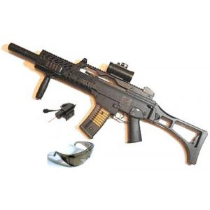 See Airsoft Rifle 1 Spring Double Eagle G36 Assault Rifle FPS-250, Scope, Laser, Tactical Light, Open Stock Airsoft Gun