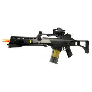 See Airsoft Rifle 1 Spring Double Eagle M49K2 Rifle FPS-320 Scope, Laser, Side Folding Stock Airsoft Gun