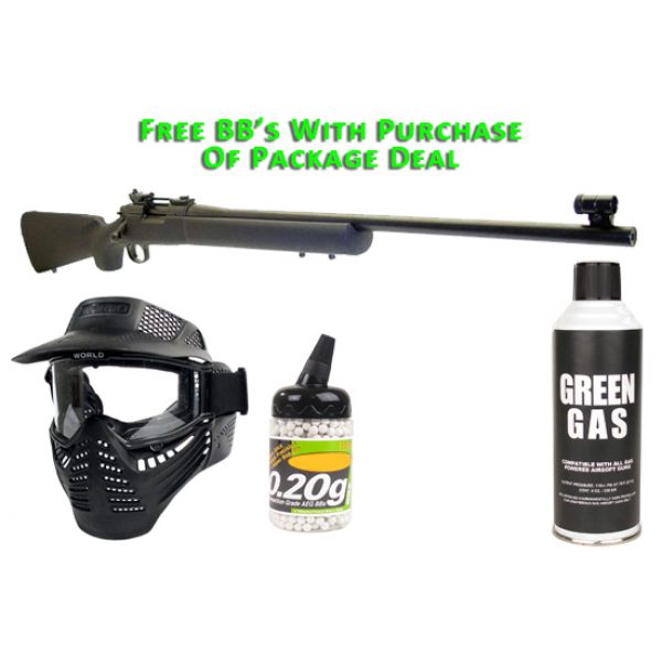 See Airsoft Rifle 1 Green Gas KJW M700 Bolt Action Sniper Rifle FPS-720 Airsoft Gun Package Deal (Mask, Green Gas and BBs)