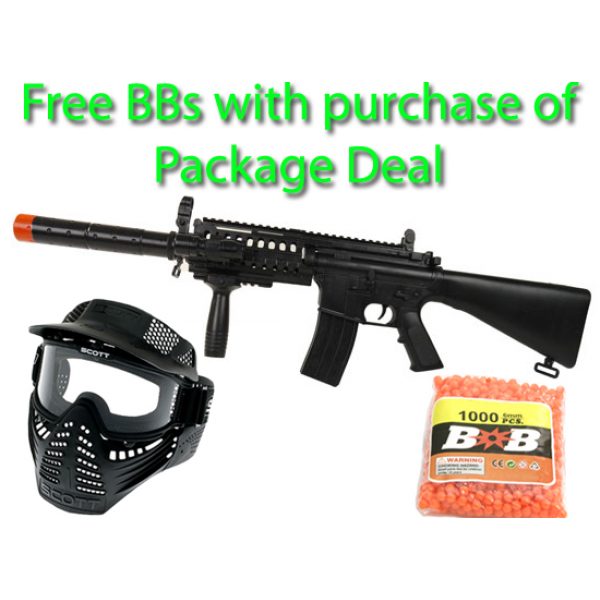 See Airsoft Rifle 1 Spring M4-A2 FPS-255 Silencer Airsoft Gun Package Deal (Mask and BBs)