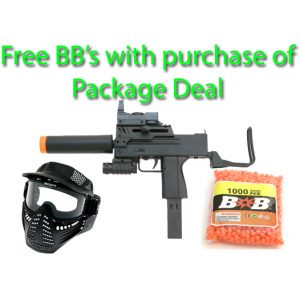 See Airsoft Rifle 1 Spring Mac 10 P815A Sub Machine Gun, FPS-200, Tactical Light, Silencer Airsoft Gun Package Deal (Mask and BBs)