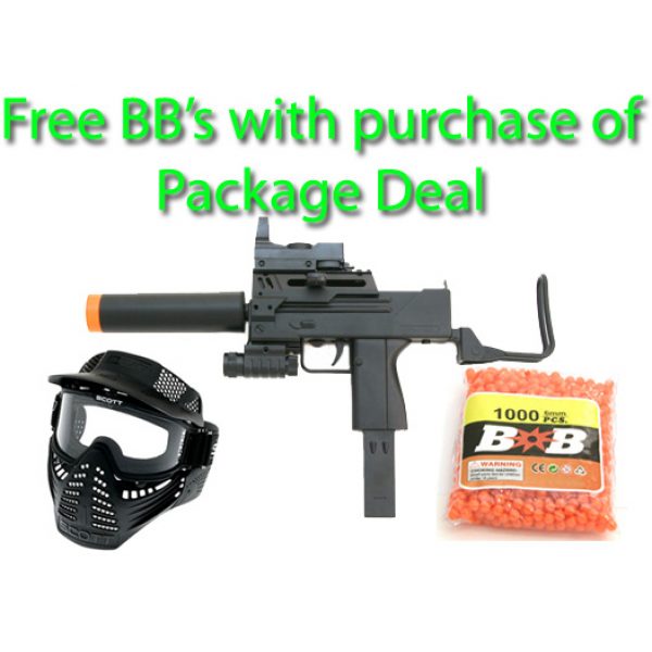 See Airsoft Rifle 1 Spring Mac 10 P815A Sub Machine Gun, FPS-200, Tactical Light, Silencer Airsoft Gun Package Deal (Mask and BBs)