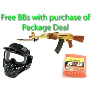 See Airsoft Rifle 1 Spring Mini Gold AK-47 Bayonet Rifle FPS-200 Airsoft Gun Package Deal (Mask and BBs)