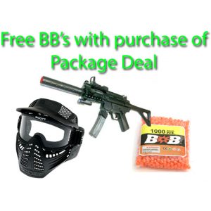 See Airsoft Rifle 1 Spring MP5 Sub Machine Gun FPS-250, Red Dot, Tactical Light, Laser, Open Stock, Silencer Airsoft Gun Package Deal (Mask and BBs)