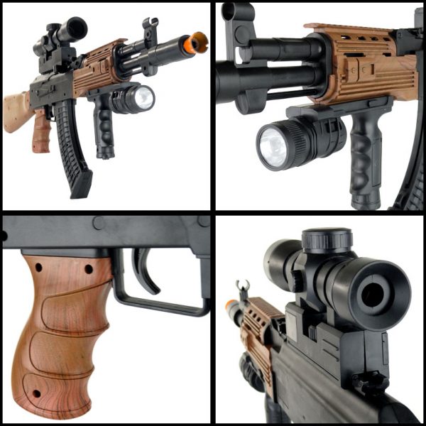 See Airsoft Rifle 2 Spring Spec Ops AK-47 FPS-230 Airsoft Assault Rifle With Scope And Flashlight