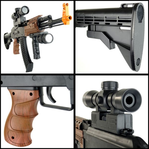 See Airsoft Rifle 2 Spring Tactical AK-47 M4 Stock FPS-230 Airsoft Assault Rifle With Scope And Flashlight Package Deal (Mask and BBs)