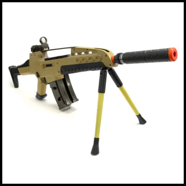 See Airsoft Rifle 2 Spring Tactical XM8 Assault Rifle FPS-300 Bipod, Red Dot Sight, Silencer, Double Mag Airsoft Gun