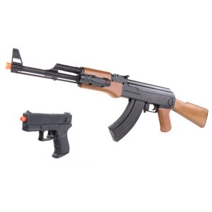 See Airsoft Rifle 1 Spring UK Arms P1098 AK-47 FPS-250 Rifle and FPS-100 Pistol Airsoft Gun Set