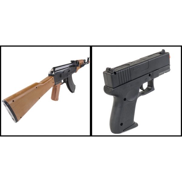 See Airsoft Rifle 2 Spring UK Arms P1098 AK-47 FPS-250 Rifle and FPS-100 Pistol Airsoft Gun Set