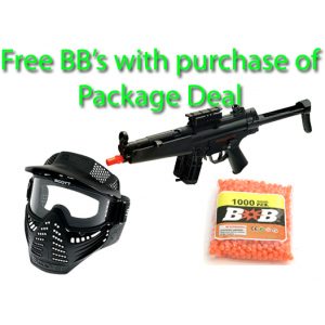 See Airsoft Rifle 1 Spring UTG MP5 Sub Machine Gun FPS-300, Changeable Stock, Double Magazines Airsoft Gun Package Deal (Mask and BBs)