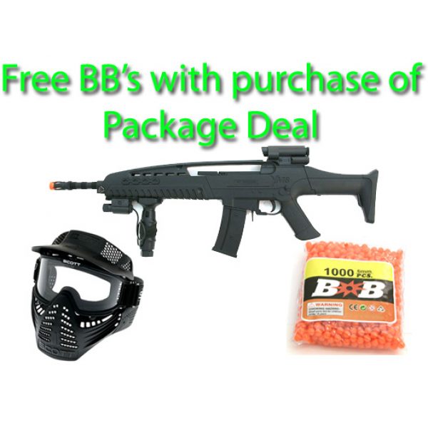 See Airsoft Rifle 1 Spring XM8 Rifle, FPS-150, Laser Sight, Shoulder Strap, Safety Glasses Airsoft Gun Package Deal (Mask and BBs)