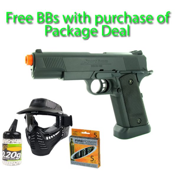 See Airsoft Pistol 1 CO2 .45 Style Pistol FPS-350 Airsoft Gun Package Deal (Mask, CO2 and BBs)