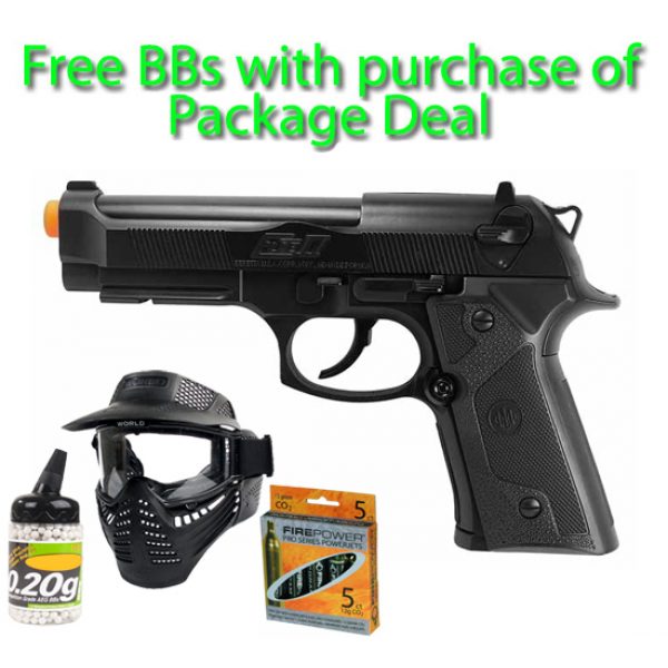 See Airsoft Pistol 1 CO2 Beretta Elite II Pistol FPS-380 Non-Blowback Airsoft Gun Package Deal (Mask, CO2 and BBs)