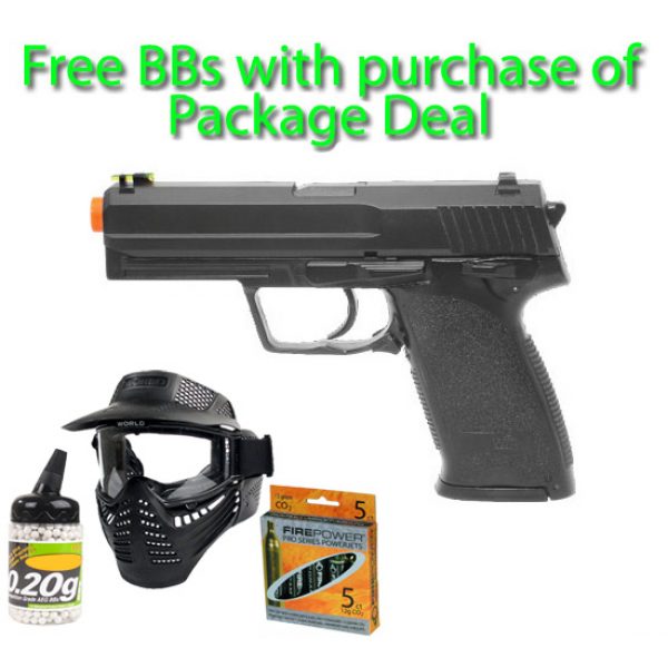 See Airsoft Pistol 1 CO2 Blade Trinity Style USP 45 Firepower Raider Pistol FPS-360 Airsoft Gun Package Deal (Mask, CO2 and BBs)
