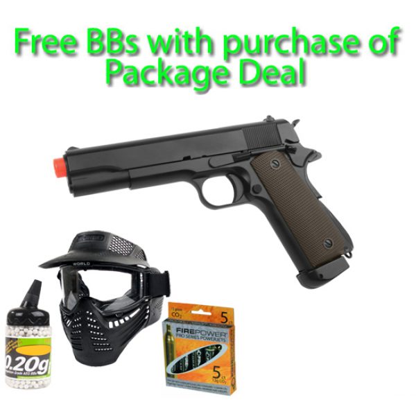 See Airsoft Pistol 1 CO2 Colt 1911 Pistol Black-Brown FPS-360 Airsoft Gun Package Deal (Mask, CO2 and BBs)