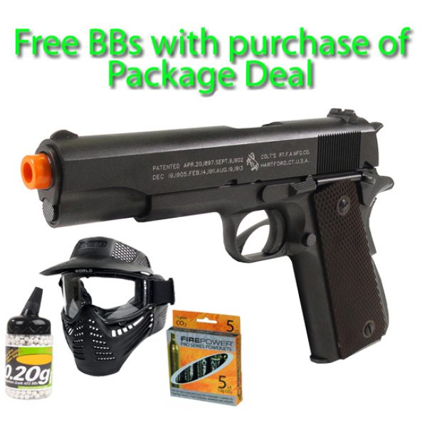 See Airsoft Pistol 1 CO2 Colt M1911 Pistol FPS-444 Blowback Airsoft Gun Package Deal (Mask, CO2 and BBs)