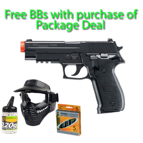See Airsoft Pistol 1 CO2 Cyber Gun Sig Sauer P226 X-Five Pistol FPS-410 Full Metal Blowback Airsoft Gun Package Deal (Mask, CO2 and BBs)