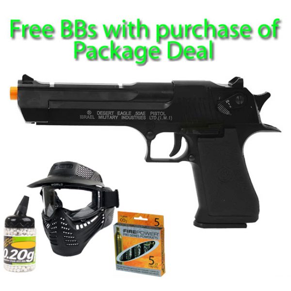 See Airsoft Pistol 1 CO2 Desert Eagle .50AE Pistol FPS-394 Blowback Airsoft Gun Package Deal (Mask, CO2 and BBs)